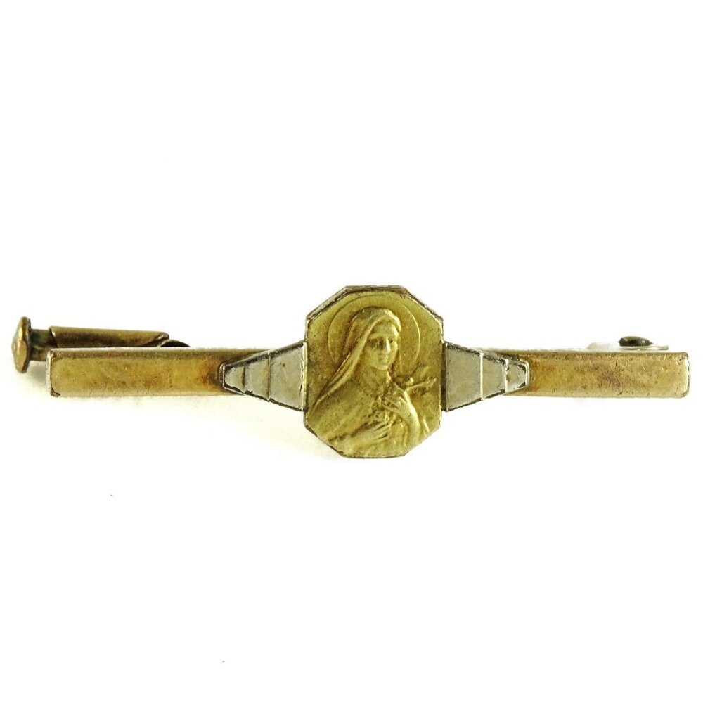 Vintage St Therese Brooch Bar Pin Lot Blue Enamel FIX Goldplated - Picture 7 of 7